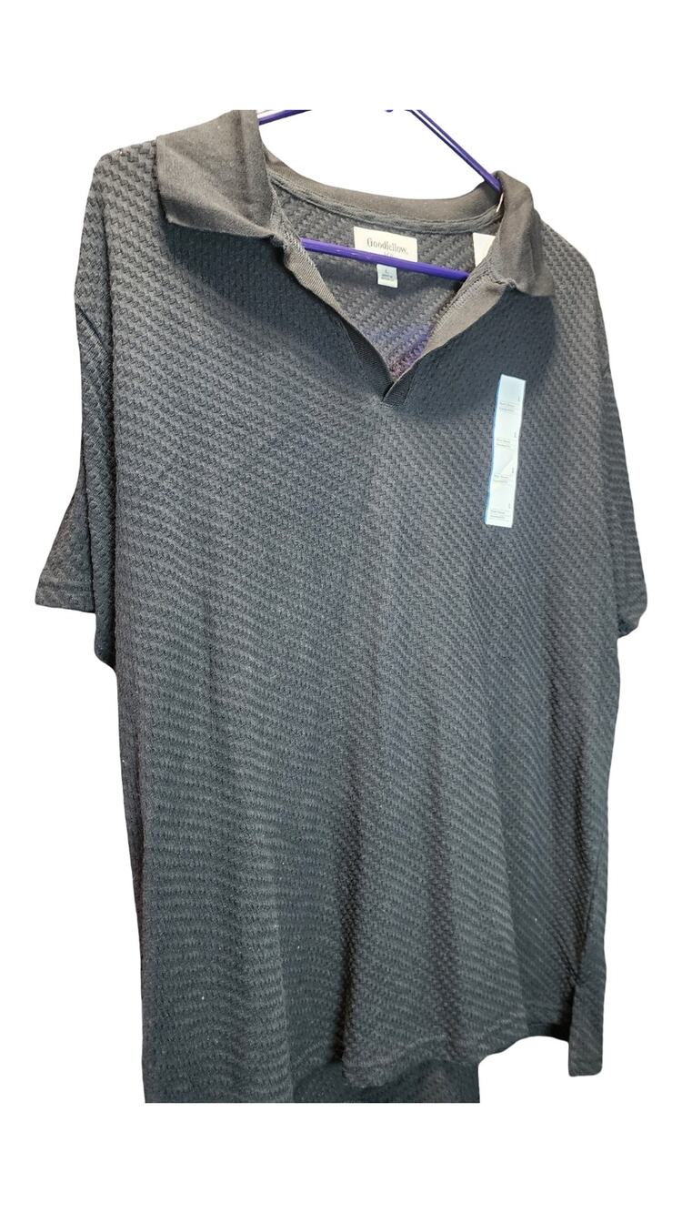 Goodfellow & Co Men's Large Black Textured Short Sleeve Johnny Collar Polo NWT